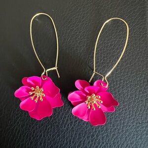 Elegant Fuchsia Flower Drop Earrings